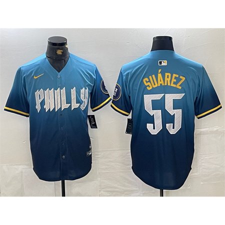 Men's Philadelphia Phillies #55 Ranger Suarez Blue 2024 City Connect Limited Stitched Jersey